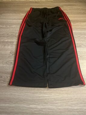 Adidas  uncuffed Black Track Pants with Red Stripes